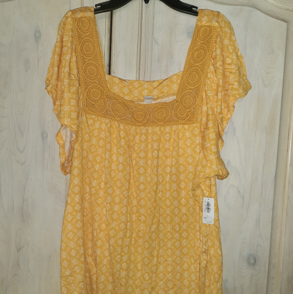 Old Navy Yellow Peasant Lace Collar Detail Top XXL